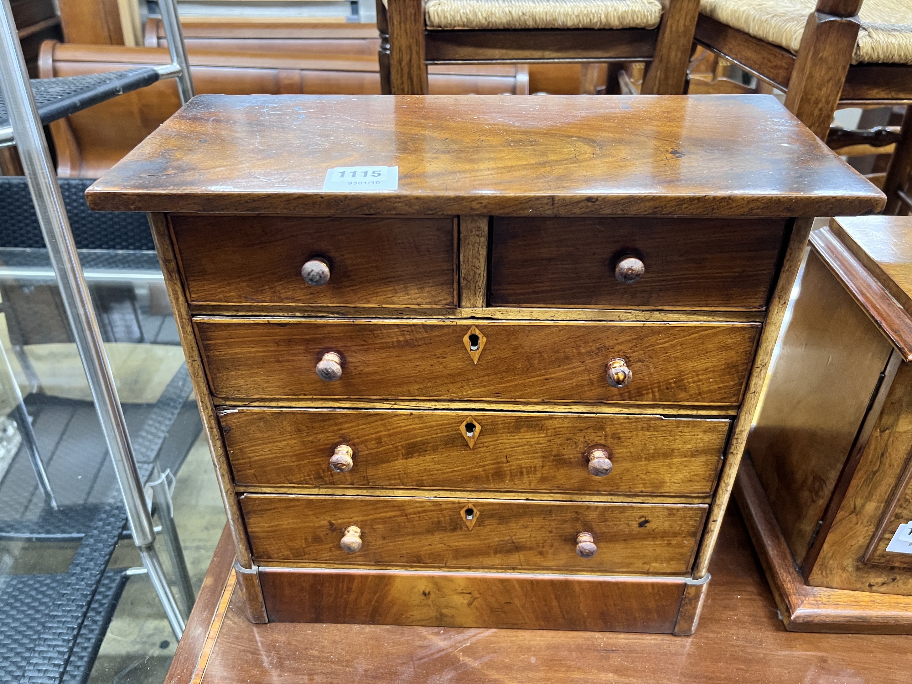 An early Victorian mahogany miniature chest of drawers, width 43cm, height 41cm